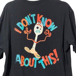 Disney Pixar Forky "I Dont Know About This!" Black Graphic T-Shirt XL